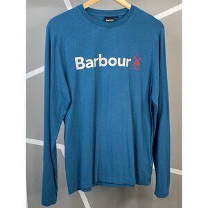 Barbour Pullover Men’s Small Blue Teal Logo Spellout Long Sleeve Tee Light